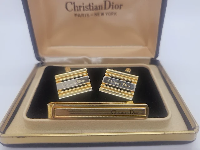Christian dior gp gouden manchet knopen + tie holder - afbeelding 2 van  8