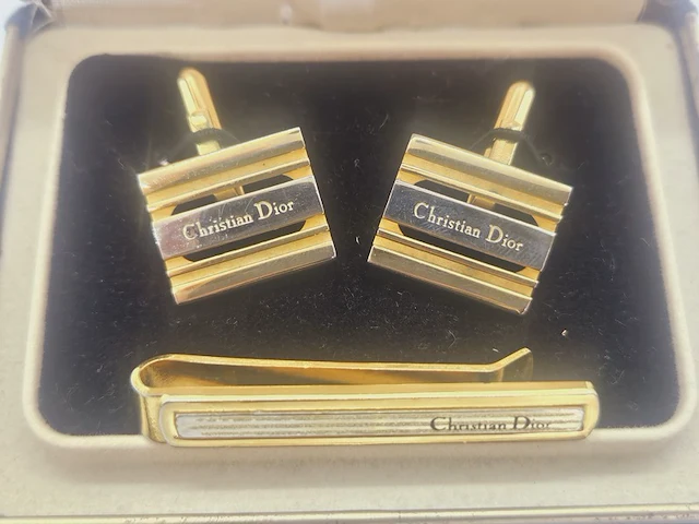 Christian dior gp gouden manchet knopen + tie holder - afbeelding 3 van  8