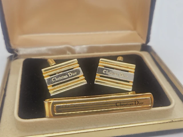 Christian dior gp gouden manchet knopen + tie holder - afbeelding 4 van  8