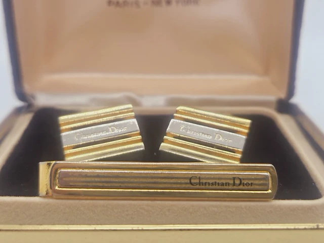 Christian dior gp gouden manchet knopen + tie holder - afbeelding 5 van  8