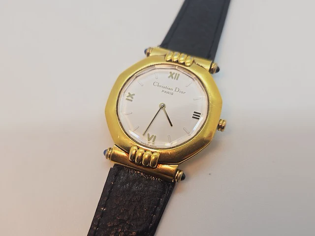 Christian dior octagon horloge - verguld goud 10 micron - afbeelding 1 van  6