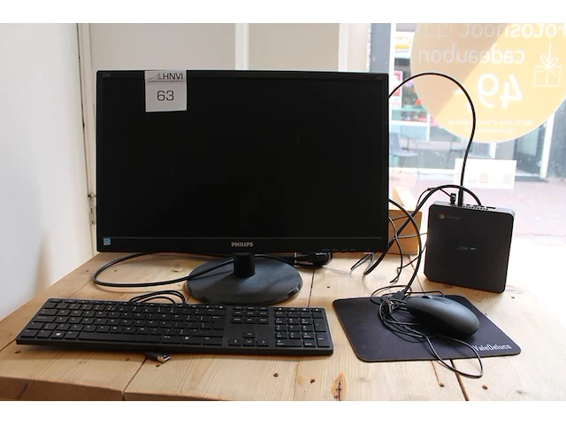 Chromebox asus cn60 met monitor philips 21 inch, toetsenbord en muis. - afbeelding 1 van  3