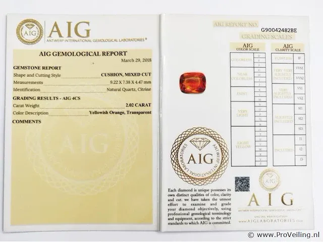 Citrine 2.02ct aig certified - afbeelding 4 van  4