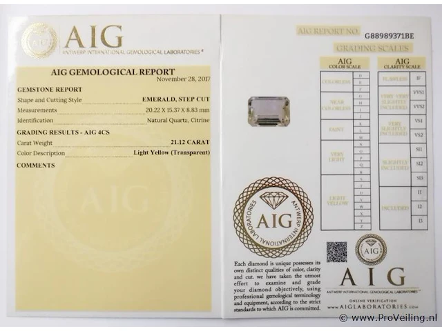Citrine 21.12ct aig certified - afbeelding 4 van  4