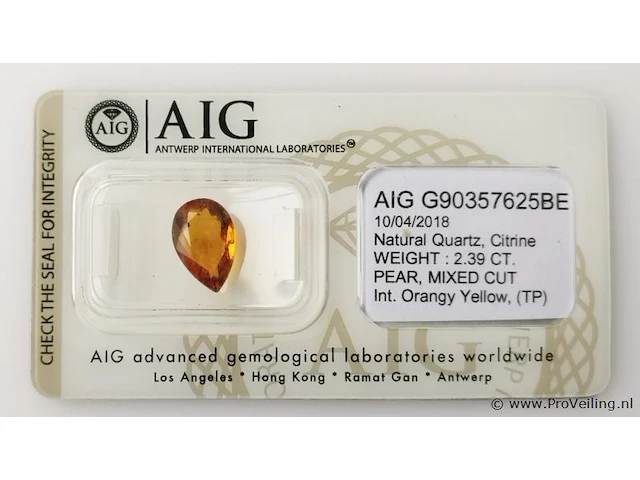 Citrine 2.39ct aig certified - afbeelding 2 van  4