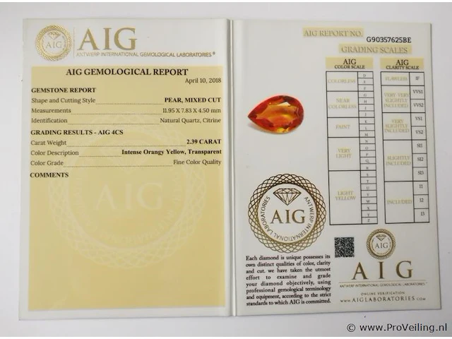Citrine 2.39ct aig certified - afbeelding 4 van  4