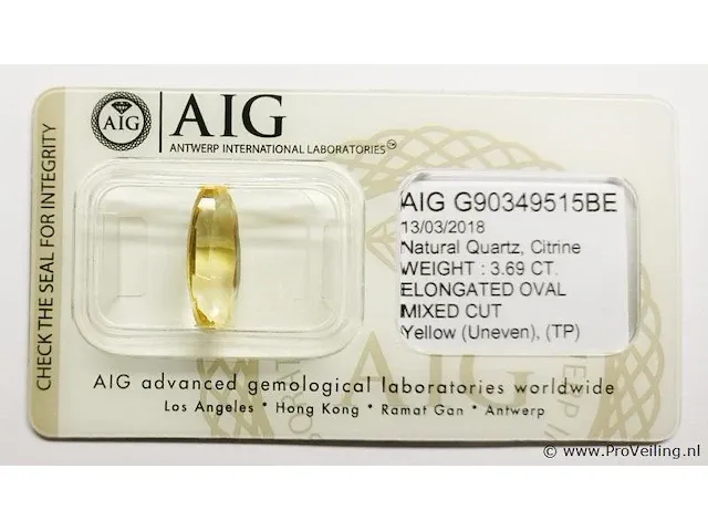 Citrine 3.69ct aig certified - afbeelding 1 van  4