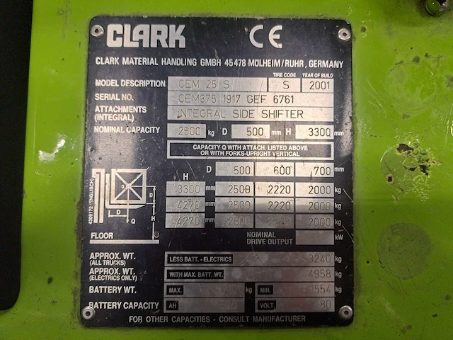 Clark - cem 25 s - vorkheftruck - 2001 - afbeelding 3 van  13