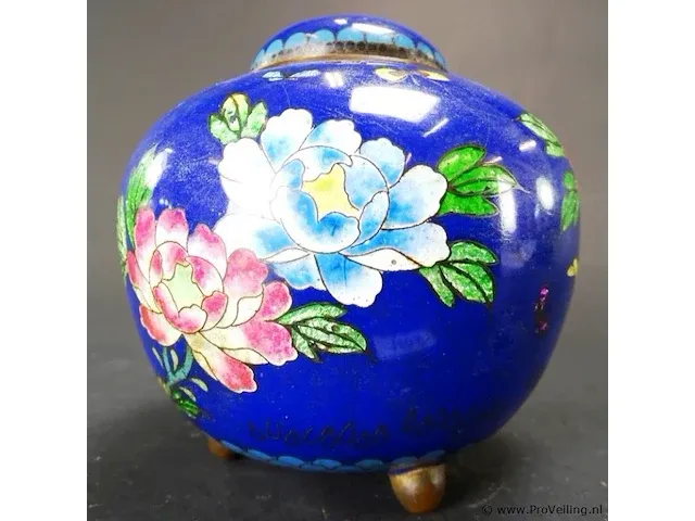 Cloisonne dekselpot op poten - afbeelding 3 van  5
