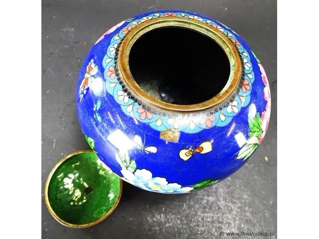 Cloisonne dekselpot op poten - afbeelding 4 van  5