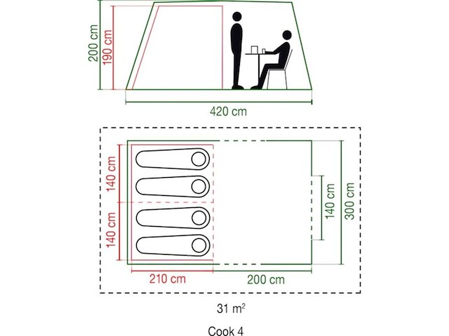 Coleman cook 4 tunneltent familietent tent 4 persoons groen - afbeelding 3 van  4