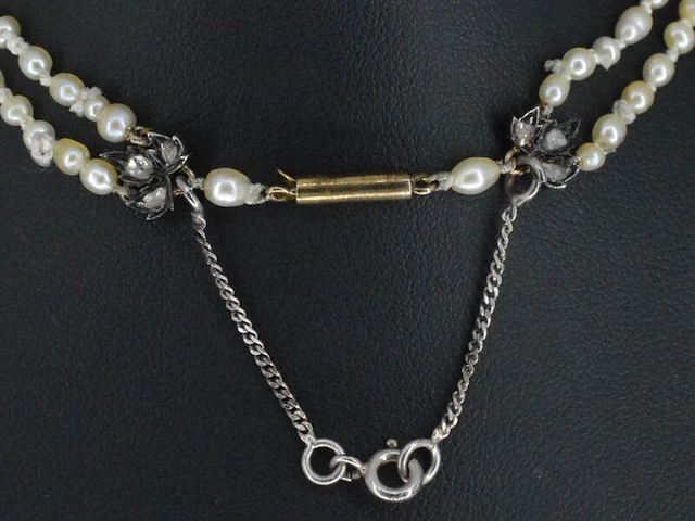 Collier met diamanten en orient parels - afbeelding 4 van  6