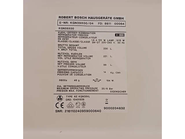 Combi koelkast, bosch, kgn39x00 - a++, wit - afbeelding 7 van  10