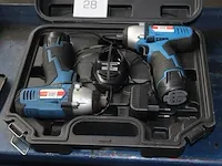 Combinatie accuschroefmachine en accuslagmoersleutel hbm met twee accu's en lader. - afbeelding 1 van  2