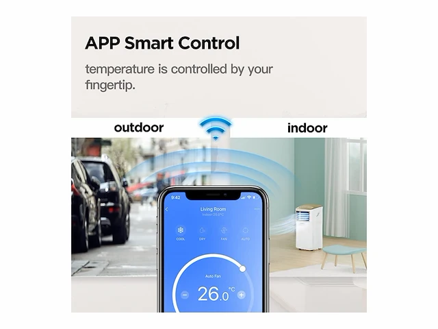 Comfee easy cool 2.6 mobiele airconditioner 9000 btu koelen ventileren en ontvochtigen - afbeelding 2 van  4