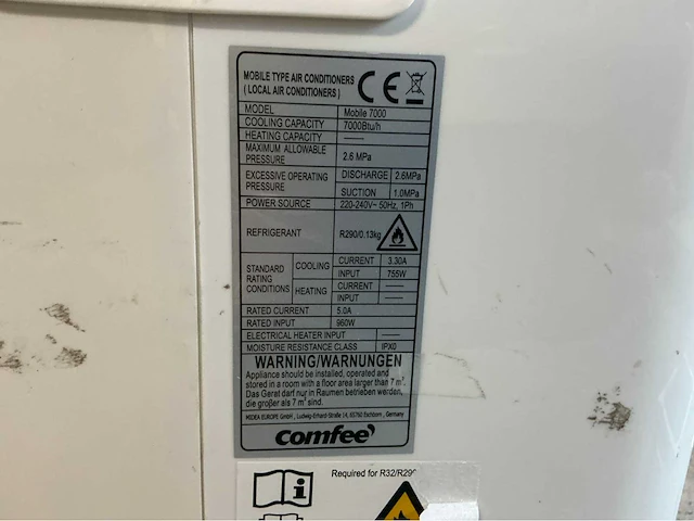 Comfee mobile 7000 mobiele airco - afbeelding 8 van  8