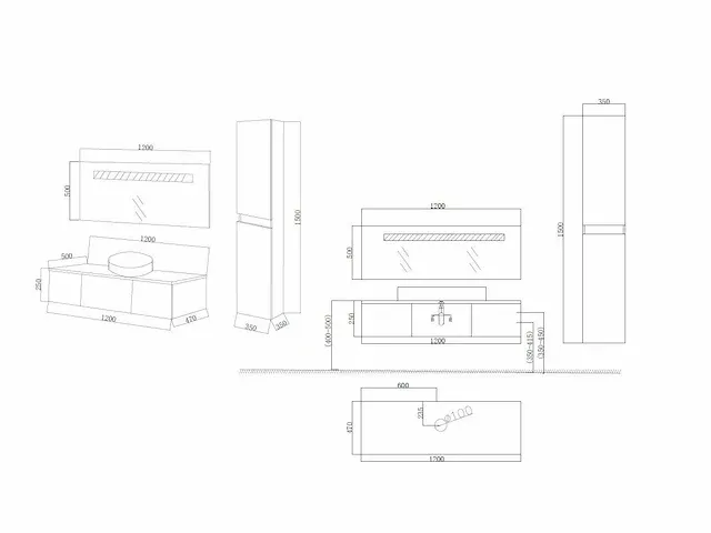 Compleet 1-persoons badkamermeubel - 1 zijkast - hoogglans antraciet. afm. 1200x470x250mm - afbeelding 8 van  8