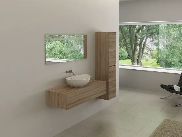 Compleet 1-persoons badkamermeubel - 1 zijkast - hout decor. afm. 1200x470x250mm - afbeelding 1 van  10