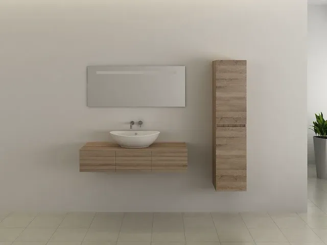 Compleet 1-persoons badkamermeubel - 1 zijkast - hout decor. afm. 1200x470x250mm - afbeelding 3 van  10