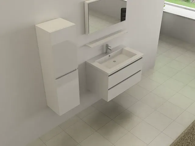 Compleet 1-persoons badkamermeubel 60 cm hoogglans wit - incl. kraan - afbeelding 1 van  4