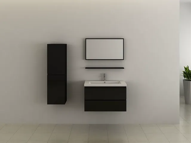 Compleet 1-persoons badkamermeubel 60 cm hoogglans zwart - incl. kraan - afbeelding 2 van  4