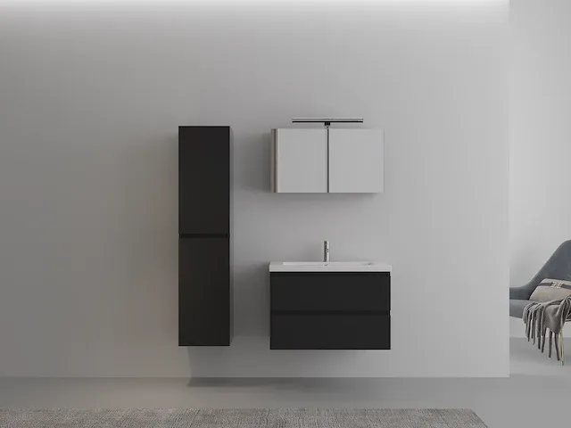 Compleet 1-persoons badkamermeubel 80 cm hoogglans zwart - incl. kraan - afbeelding 2 van  3
