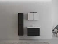 Compleet 1-persoons badkamermeubel 80 cm hoogglans zwart - incl. kraan - afbeelding 2 van  3
