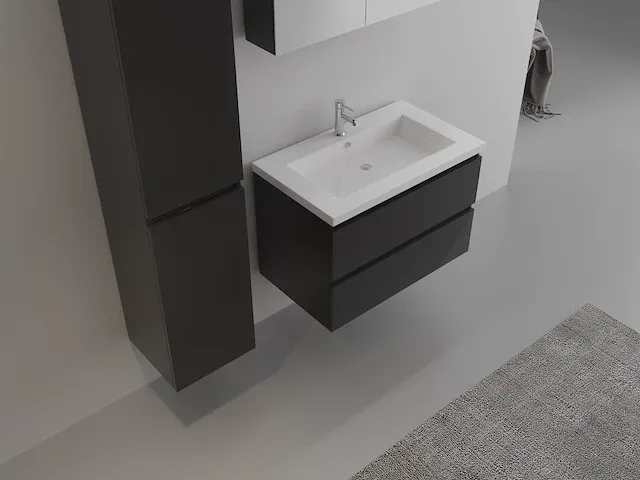 Compleet 1-persoons badkamermeubel 80 cm hoogglans zwart - incl. kraan - afbeelding 3 van  3