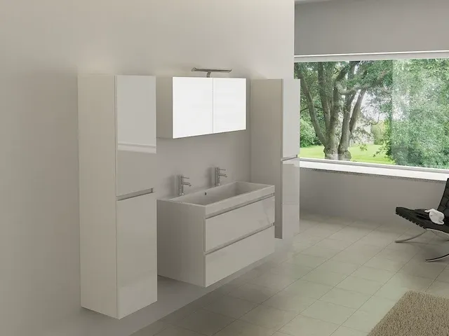 Compleet 2-persoons badkamermeubel 100 cm hoogglans wit - incl. kranen - afbeelding 1 van  10