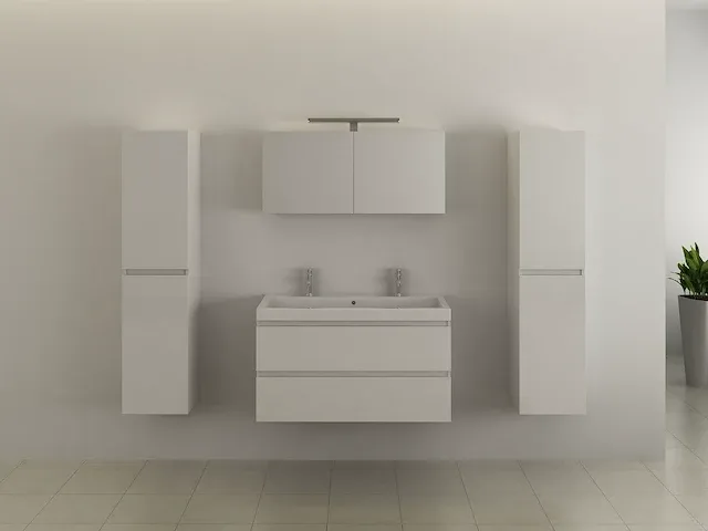 Compleet 2-persoons badkamermeubel 100 cm hoogglans wit - incl. kranen - afbeelding 8 van  10
