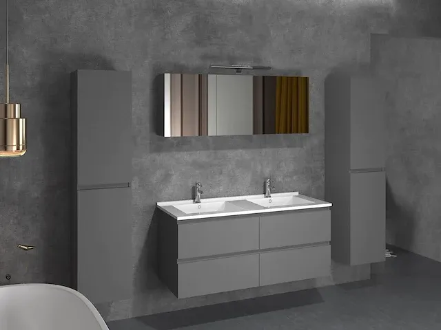 Compleet 2-persoons badkamermeubel 120 cm hoogglans antraciet - incl. kranen - afbeelding 1 van  6