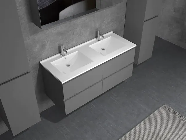Compleet 2-persoons badkamermeubel 120 cm hoogglans antraciet - incl. kranen - afbeelding 6 van  6