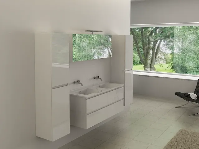 Compleet 2-persoons badkamermeubel 120 cm hoogglans wit - incl. kranen - afbeelding 1 van  8