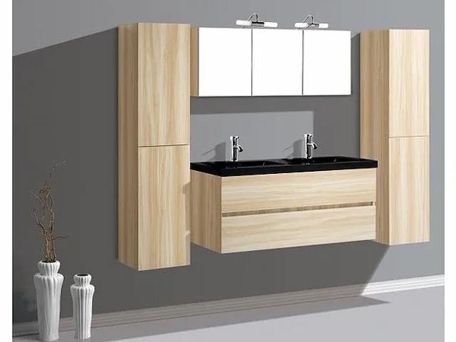 Compleet 2-persoons badkamermeubel 120 cm natural hout decor - incl. kranen - afbeelding 2 van  46