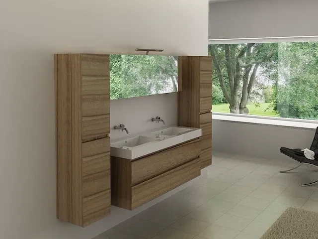 Compleet 2-persoons badkamermeubel 120 cm natural hout decor - incl. kranen - afbeelding 7 van  46