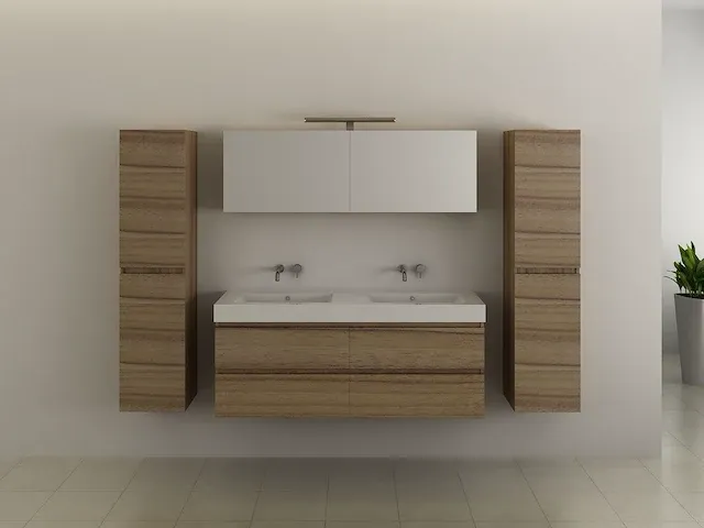 Compleet 2-persoons badkamermeubel 120 cm natural hout decor - incl. kranen - afbeelding 8 van  46