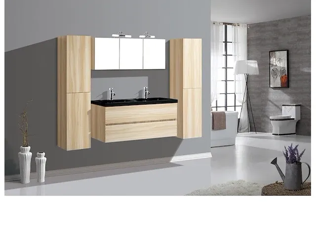 Compleet 2-persoons badkamermeubel 120 cm natural hout decor - incl. kranen - afbeelding 26 van  46