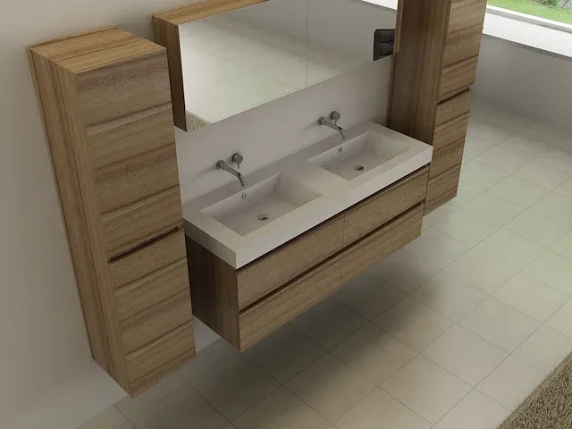 Compleet 2-persoons badkamermeubel 120 cm natural hout decor - incl. kranen - afbeelding 35 van  46