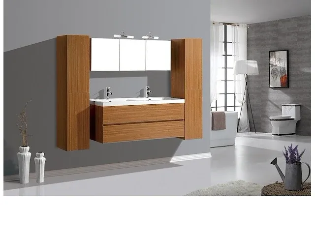 Compleet 2-persoons badkamermeubel 120 cm natural hout decor - incl. kranen - afbeelding 43 van  46