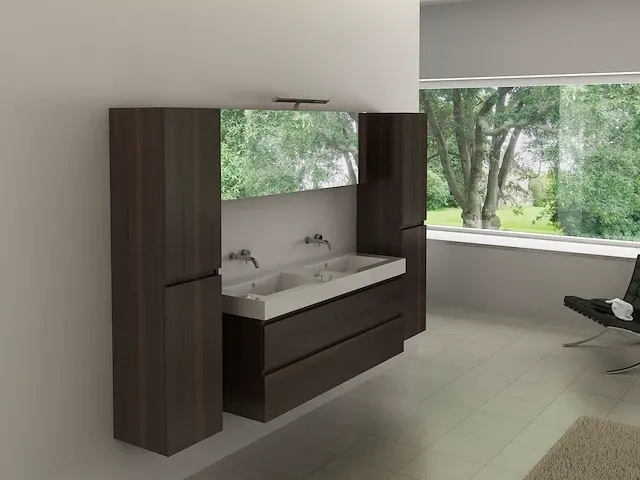 Compleet 2-persoons badkamermeubel 140 cm donker hout decor - incl. kranen - afbeelding 1 van  8