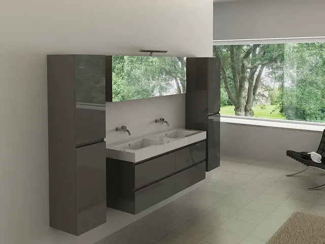 Compleet 2-persoons badkamermeubel 140 cm hoogglans antraciet - incl. kranen - afbeelding 1 van  4