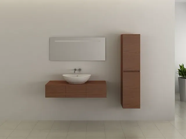 Compleet 2-persoons badkamermeubel 145 cm licht hout decor - incl. kranen - afbeelding 4 van  7