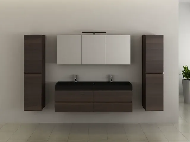 Compleet 2-persoons badkamermeubel 150 cm donker hout decor - incl. kranen - afbeelding 3 van  10
