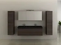 Compleet 2-persoons badkamermeubel 150 cm donker hout decor - incl. kranen - afbeelding 3 van  10