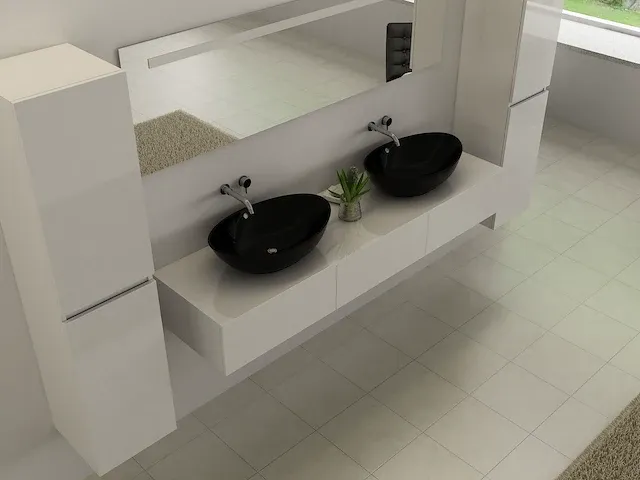 Compleet 2-persoons badkamermeubel 180 cm hoogglans wit - incl. kranen - afbeelding 2 van  8