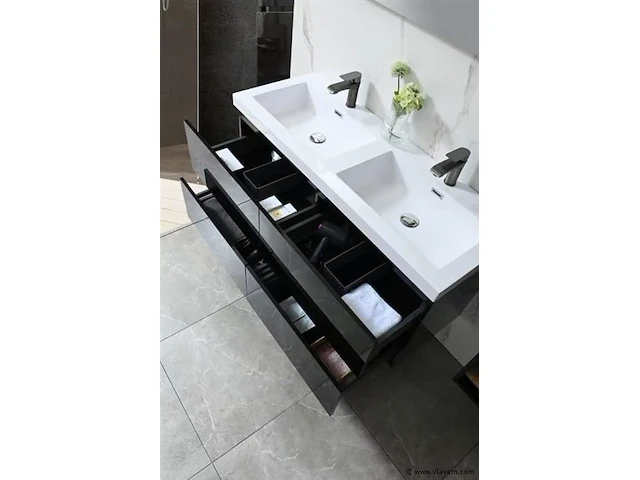 Compleet 3-delig duo-badkamermeubel (120cm) - hoogglans zwart - afbeelding 5 van  9