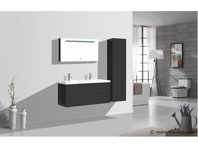 Compleet 3-delig duo-badkamermeubel (120cm) - hoogglans zwart - afbeelding 8 van  9