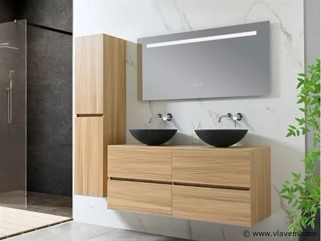 Compleet 3-delig duo-badkamermeubel (130cm) - licht hout decor - afbeelding 1 van  11