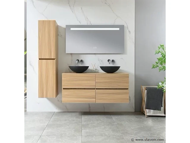 Compleet 3-delig duo-badkamermeubel (130cm) - licht hout decor - afbeelding 4 van  11