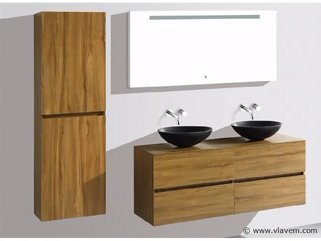 Compleet 3-delig duo-badkamermeubel (130cm) - licht hout decor - afbeelding 5 van  11